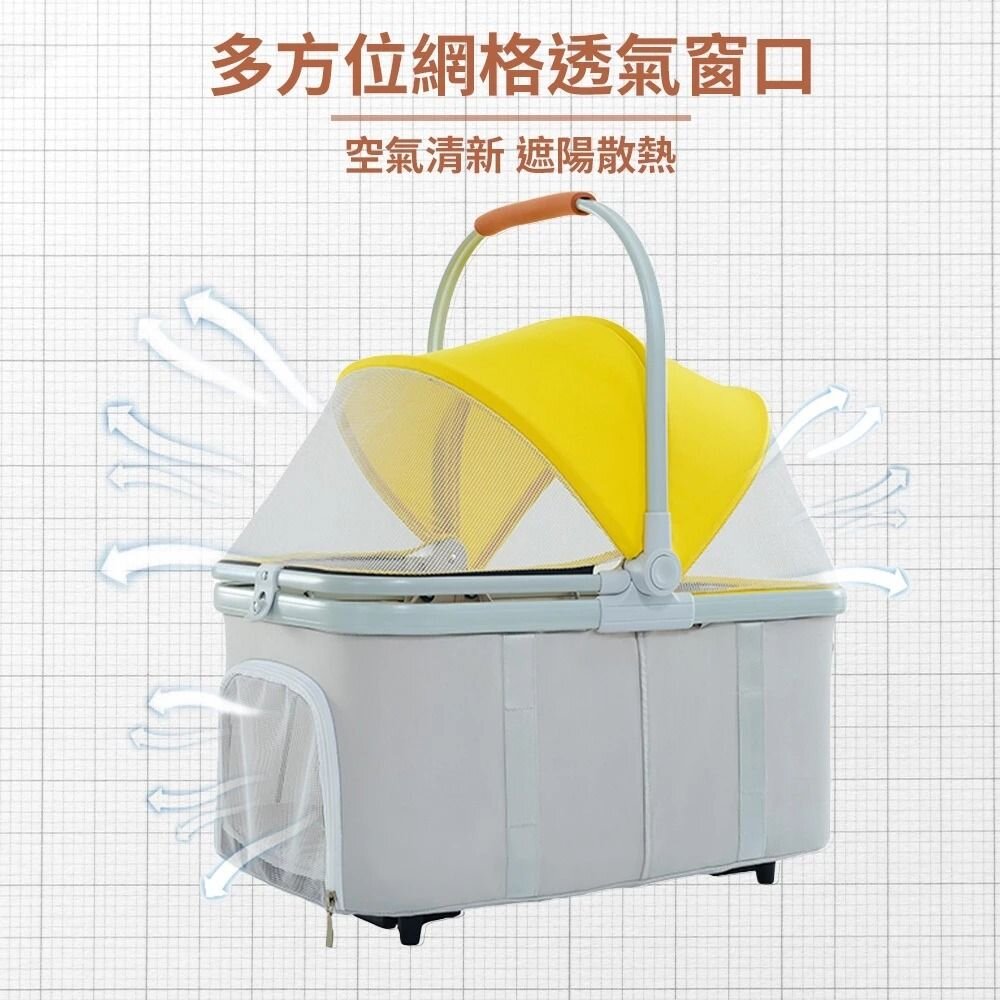 BND 車包分離自動收合推車 BNDC105 粉/藍/黃 | 可分離式 自動收車 兩用貓狗推車『WANG』-圖片-3