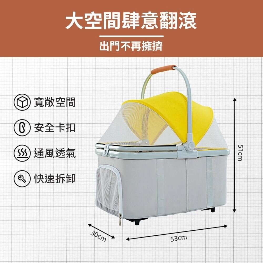 BND 車包分離自動收合推車 BNDC105 粉/藍/黃 | 可分離式 自動收車 兩用貓狗推車『WANG』-圖片-8