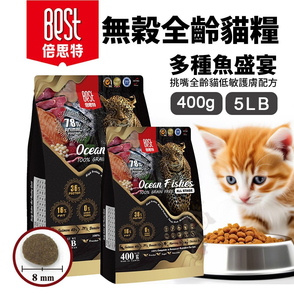 24241493251-BEST 倍思特 無穀天然貓糧 多種魚盛宴 400g/5LB 挑嘴全齡貓 低敏護膚配方 貓飼料 貓糧『WANG』