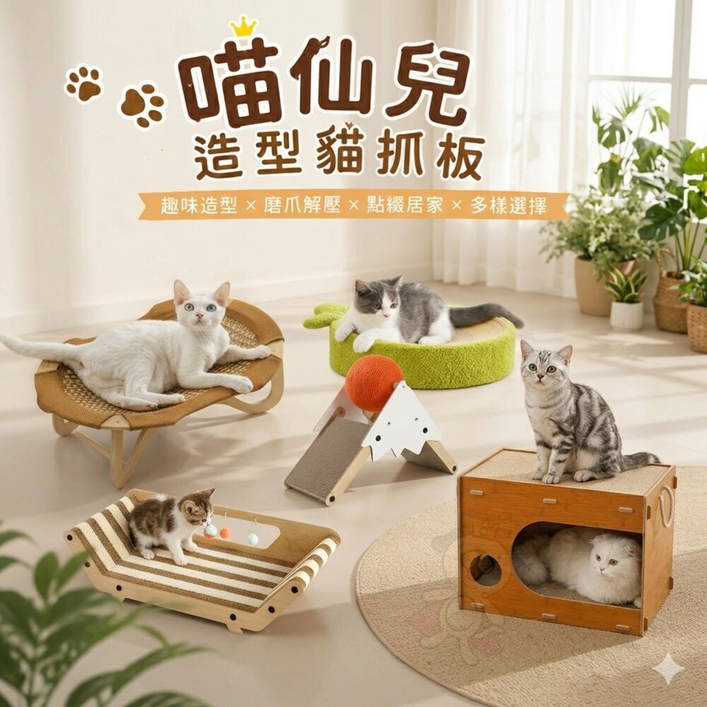 喵仙兒喵公寓涼蓆貓睡窩劍麻躺椅貓抓床貓體工學行軍床二合一沙發飯糰熊劍麻太空艙貓窩拼拼實木『WANG』