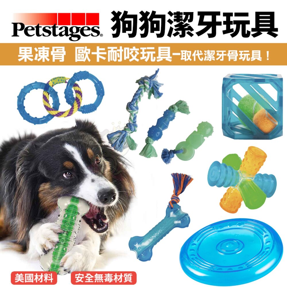 24864079070-美國 Petstages 耐咬 狗玩具 綠咖咖果凍骨 歐卡骨頭 健齒連接環 飛盤 六角椎 方塊網球 發聲玩具『WANG』