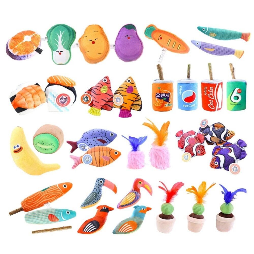 Aduck 猫薄荷發聲玩具 蔬果/鳥/魚/飲料罐/花盆 榮羽毛 貓草玩具 貓玩具『WANG』-圖片-1