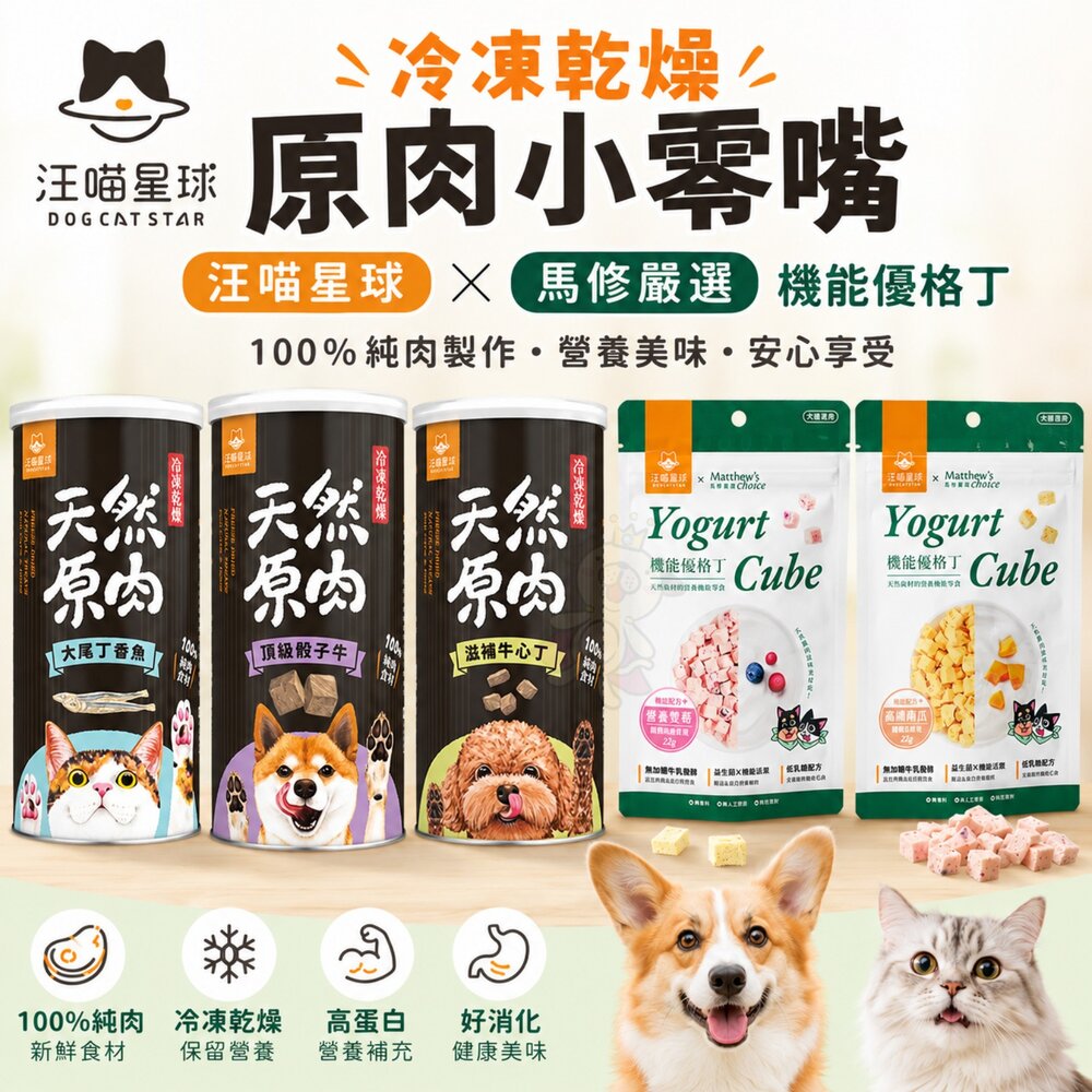 25050908017-汪喵星球ｘ馬修嚴選 機能優格丁 冷凍乾燥原肉小零嘴 原肉零嘴 優格丁 腸道保健 機能蔬果 狗零食 貓零食『WANG』