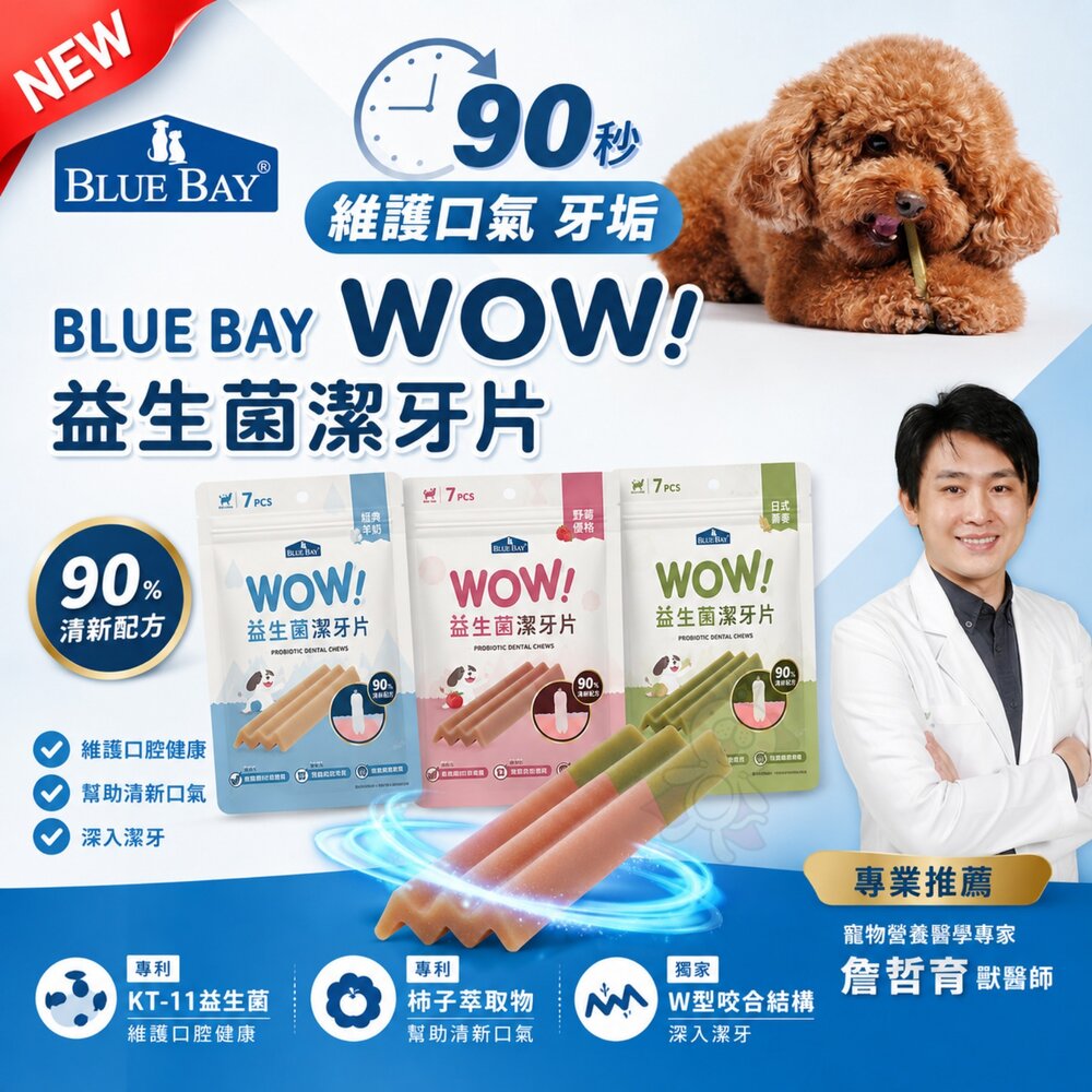BLUEBAY 倍力 WOW益生菌潔牙片 狗狗潔牙 添加KT-11口腔益生菌 潔牙棒 狗潔牙骨 狗零食『WANG』-圖片-2