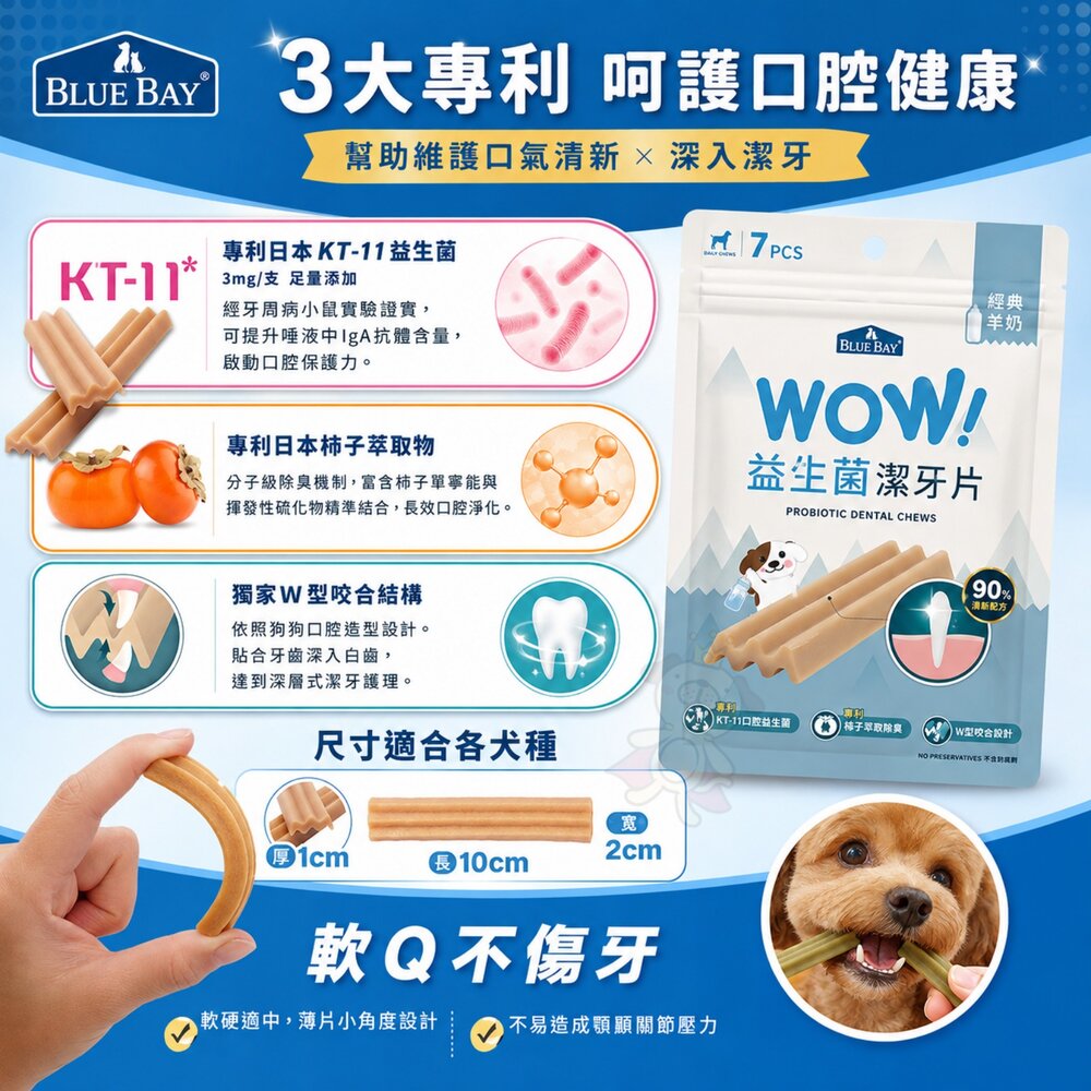 BLUEBAY 倍力 WOW益生菌潔牙片 狗狗潔牙 添加KT-11口腔益生菌 潔牙棒 狗潔牙骨 狗零食『WANG』-圖片-3