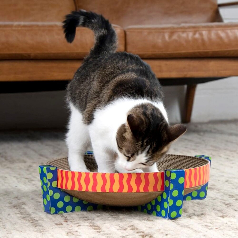 美國 Petstages 貓咪娛樂玩具 圓盤貓抓板 旋轉軌道球 旋轉餵食器 益智藏食玩具 貓抓板 貓玩具『WANG』-圖片-2