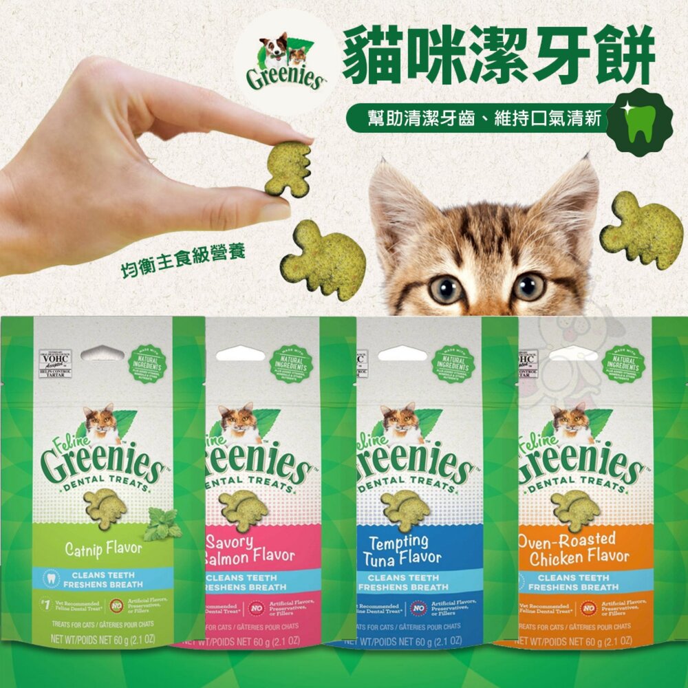 250814150621-健綠 Greenies 貓咪潔牙餅 60g(2.1oz) 薄荷 鮮鮭 口腔保健零食 貓點心 貓零食 貓潔牙餅『WANG』