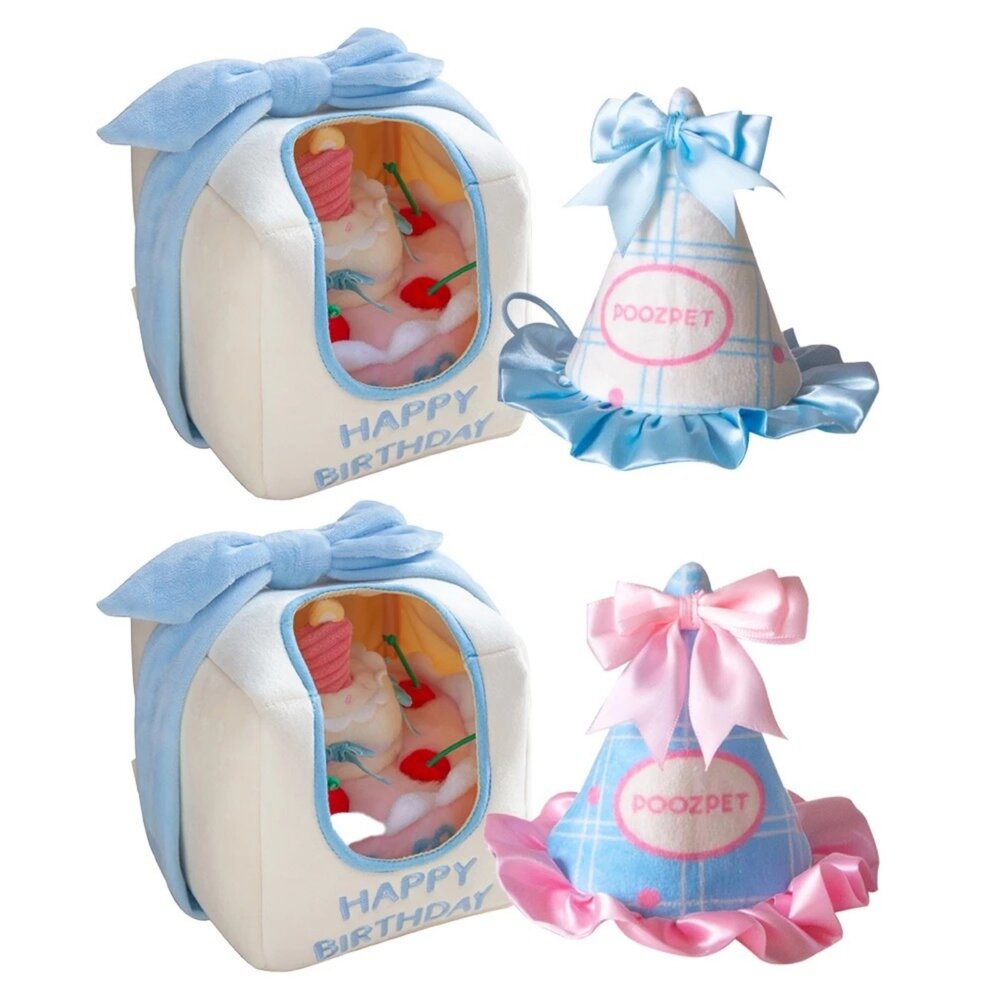POOZPET 藏食玩具 生日蛋糕(藍色帽子) 寵物玩具 寵物慶生 生日快樂 慶生道具 藏食玩具 益智玩具『WANG』-圖片-1