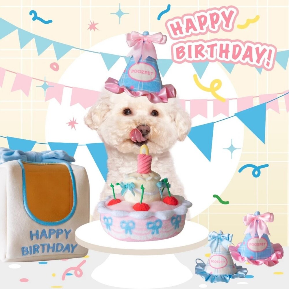 POOZPET 藏食玩具 生日蛋糕(藍色帽子) 寵物玩具 寵物慶生 生日快樂 慶生道具 藏食玩具 益智玩具『WANG』-圖片-3
