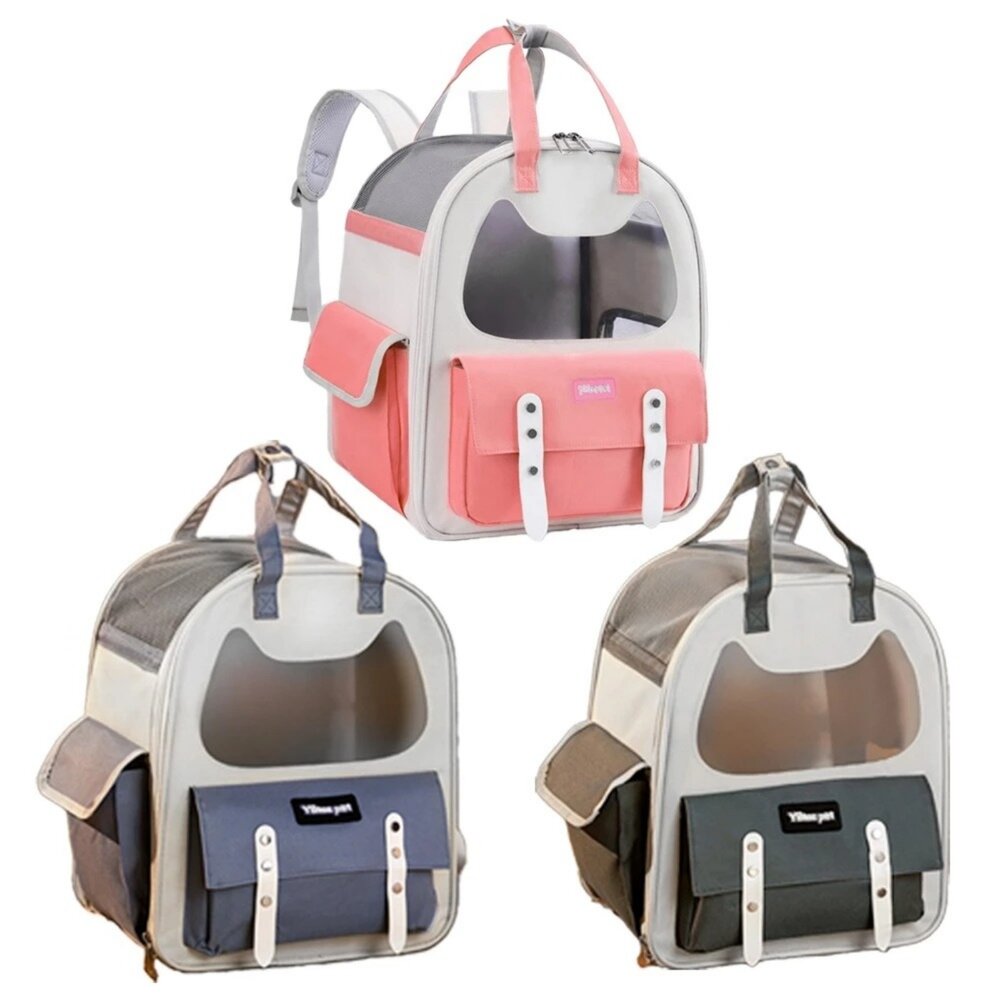 iCat 寵喵樂 貓臉透氣外出雙肩包|可愛 貓咪造型窗 寵物外出包 寵物背包 寵物手提包 輕量 通風 透氣『WANG』-圖片-1