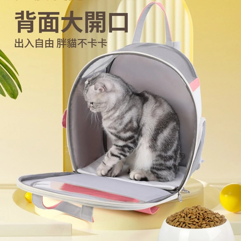 iCat 寵喵樂 貓臉透氣外出雙肩包|可愛 貓咪造型窗 寵物外出包 寵物背包 寵物手提包 輕量 通風 透氣『WANG』-圖片-3