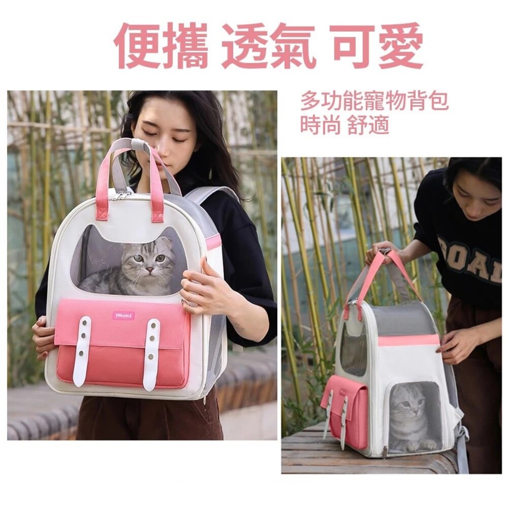 iCat 寵喵樂 貓臉透氣外出雙肩包|可愛 貓咪造型窗 寵物外出包 寵物背包 寵物手提包 輕量 通風 透氣『WANG』-圖片-6