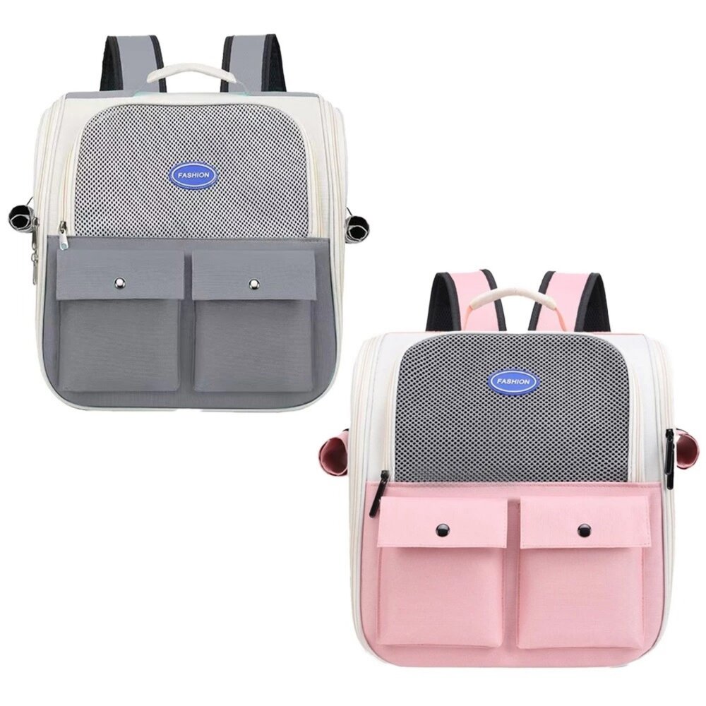 iCat 寵喵樂 5023雙口袋透氣外出雙肩包|寵物外出包 寵物背包 寵物手提包 輕量 通風 透氣『WANG』-圖片-1