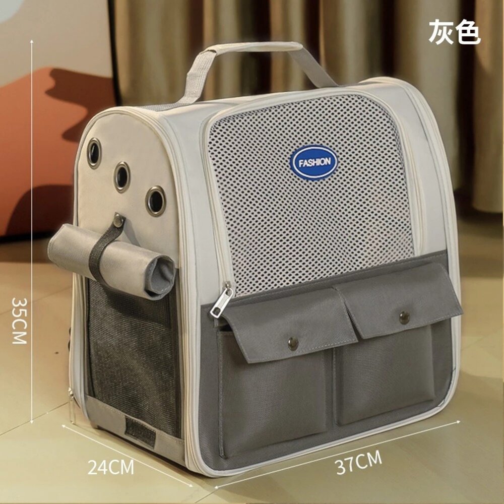 iCat 寵喵樂 5023雙口袋透氣外出雙肩包|寵物外出包 寵物背包 寵物手提包 輕量 通風 透氣『WANG』-圖片-5