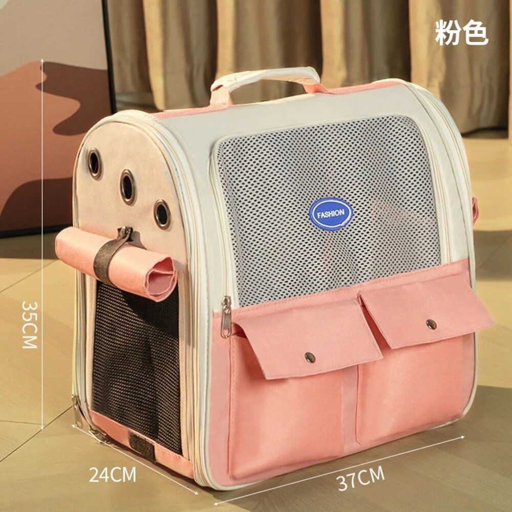 iCat 寵喵樂 5023雙口袋透氣外出雙肩包|寵物外出包 寵物背包 寵物手提包 輕量 通風 透氣『WANG』-圖片-6