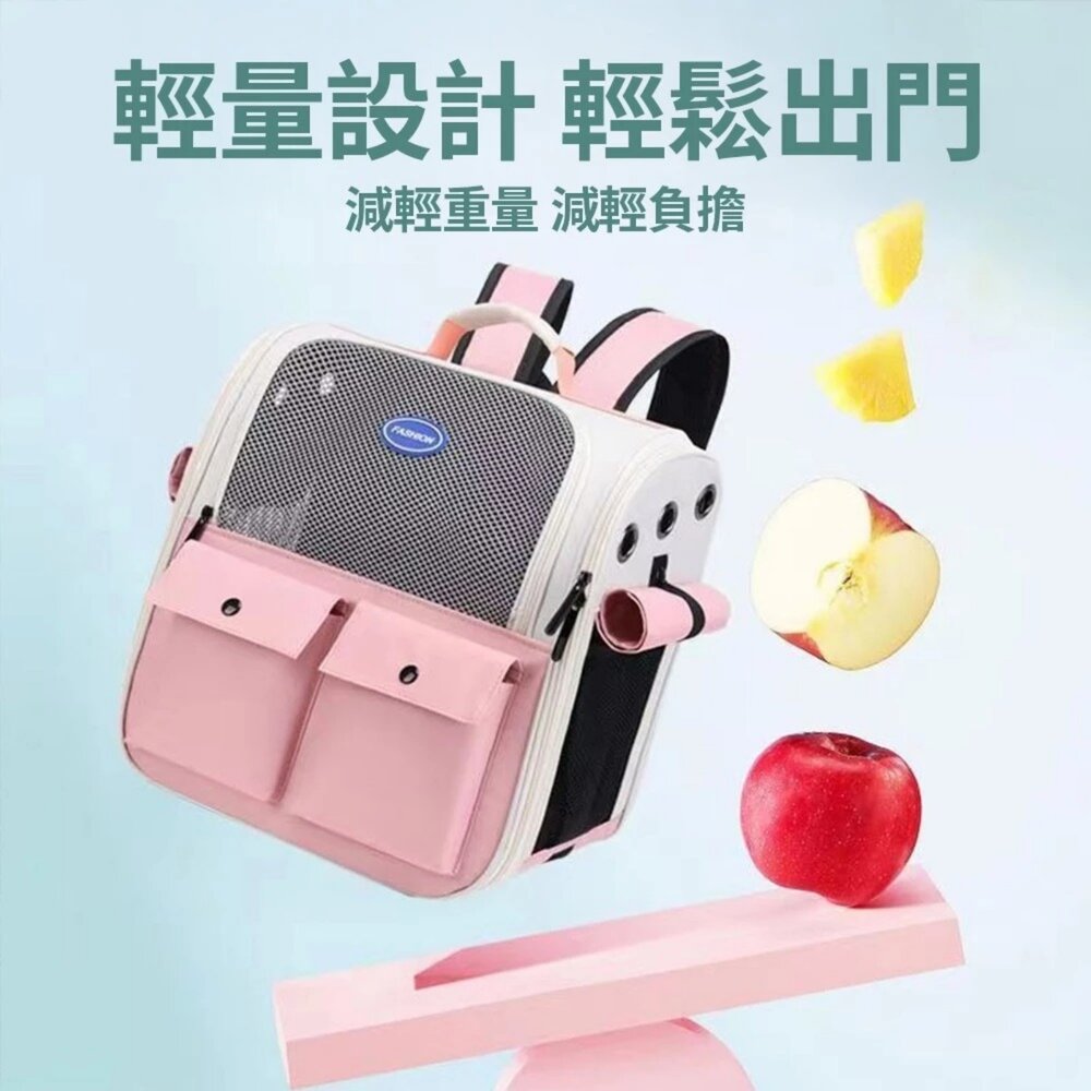iCat 寵喵樂 5023雙口袋透氣外出雙肩包|寵物外出包 寵物背包 寵物手提包 輕量 通風 透氣『WANG』-圖片-7