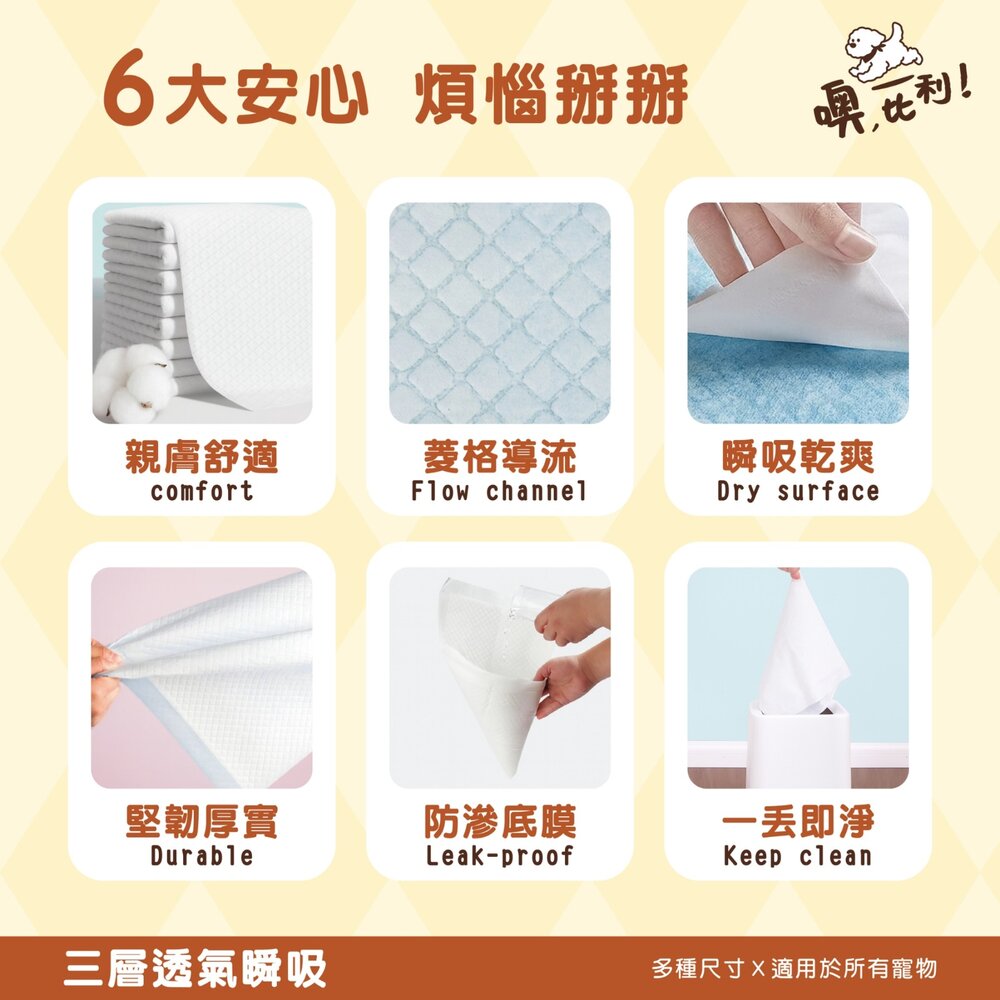 O,Bli! 噢,比利! 立體菱格紋尿布墊【6包組】菱格導流 瞬吸乾爽 堅韌厚實 防滲底膜 寵物尿布墊『WANG』-圖片-6