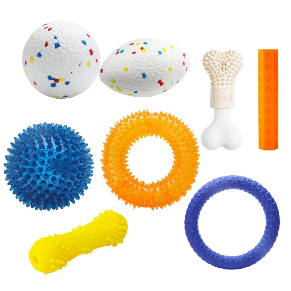 EEToys 耐咬狗玩具 啃咬骨 刺蝟球 咬咬棒 刺刺圈 漏泥毛刺骨 彈力泡棉啃咬骨 泡棉球 互動結繩球『WANG』-圖片-1