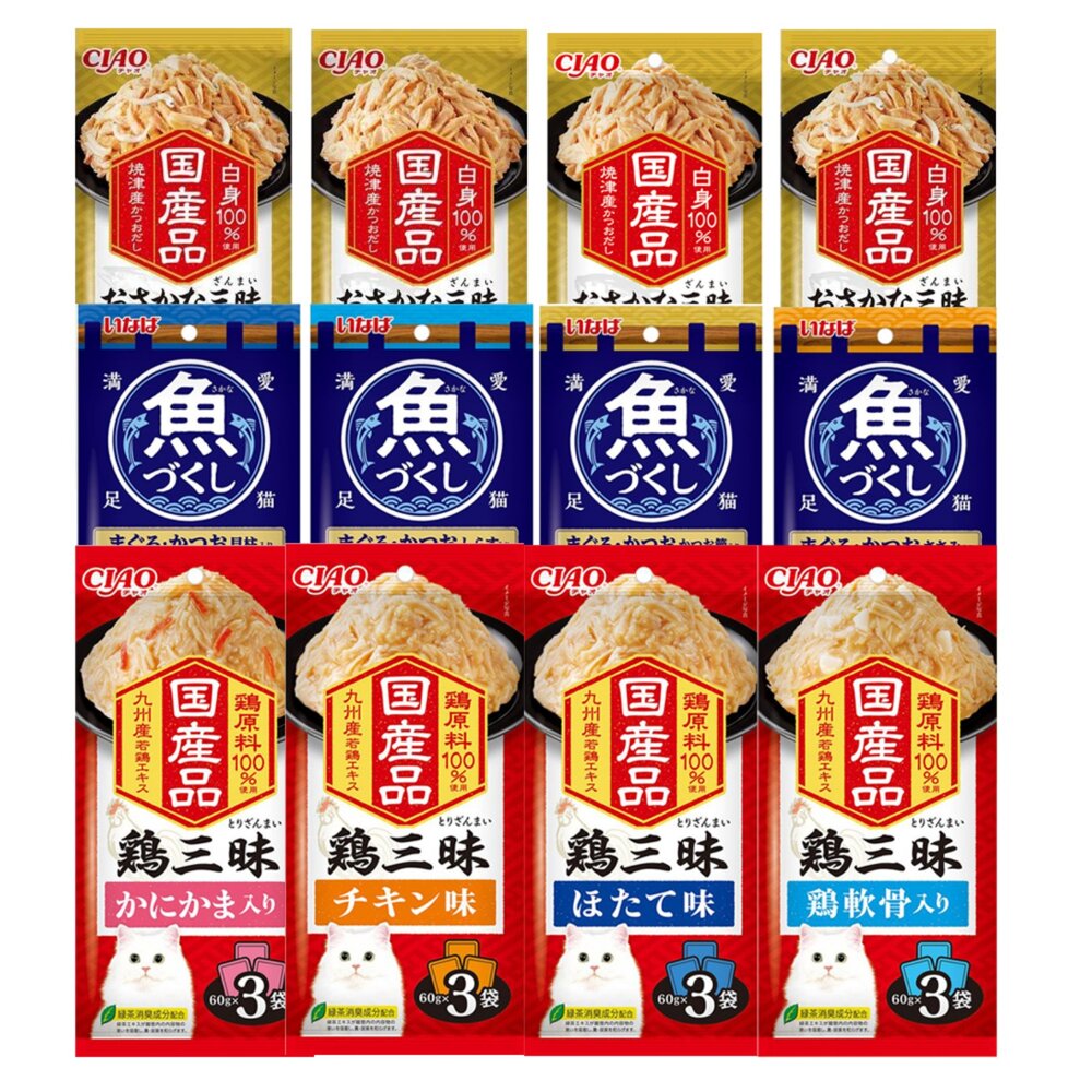 日本 CIAO 貓餐包 魚三昧 雞三昧 魚盛貓餐包 60gX3入 鮪魚 雞肉 吻仔魚 鮮魚餐包 貓餐包『WANG』-圖片-1