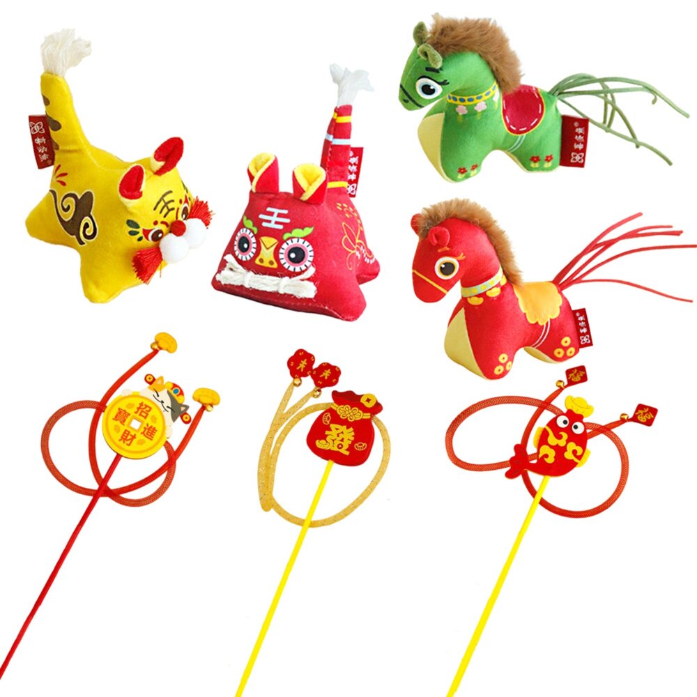 喜多魚 新年貓玩具|布老虎吉祥玩具 喜慶有錢錦鲤加長桿鈴鐺逗貓棒 馬上有錢毛絨玩具 逗貓棒 貓薄荷 貓玩具-圖片-1