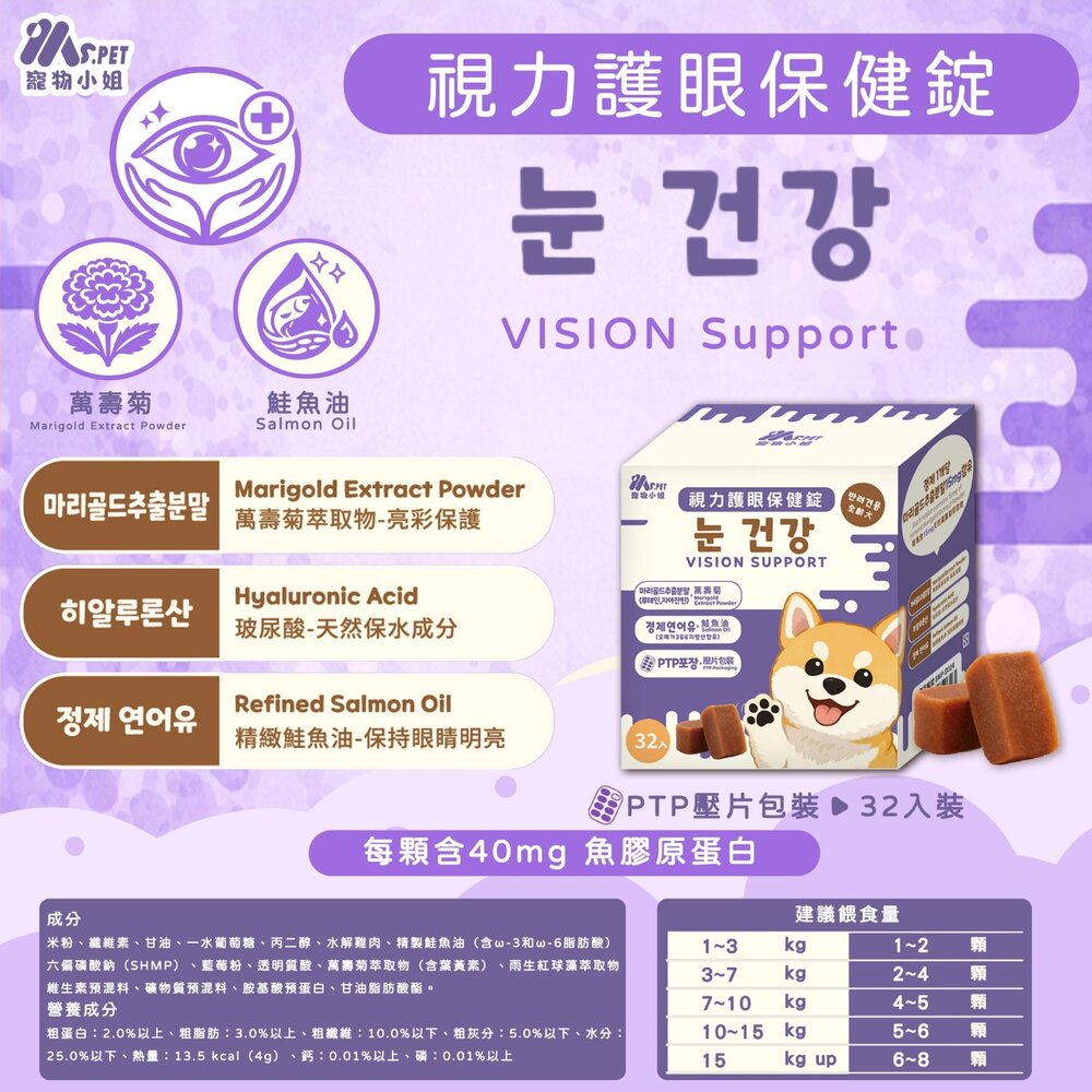 Ms.PET 寵物小姐 犬用保健錠 亮毛護膚 關節 腸胃消化 視力護眼 全齡犬 寵物保健『WANG』-圖片-8
