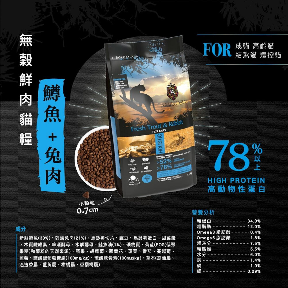 AMBROSIA 安柏希雅 無穀鮮肉貓糧 100g 幼母貓 成貓 全齡貓 貓飼料『WANG』-圖片-3