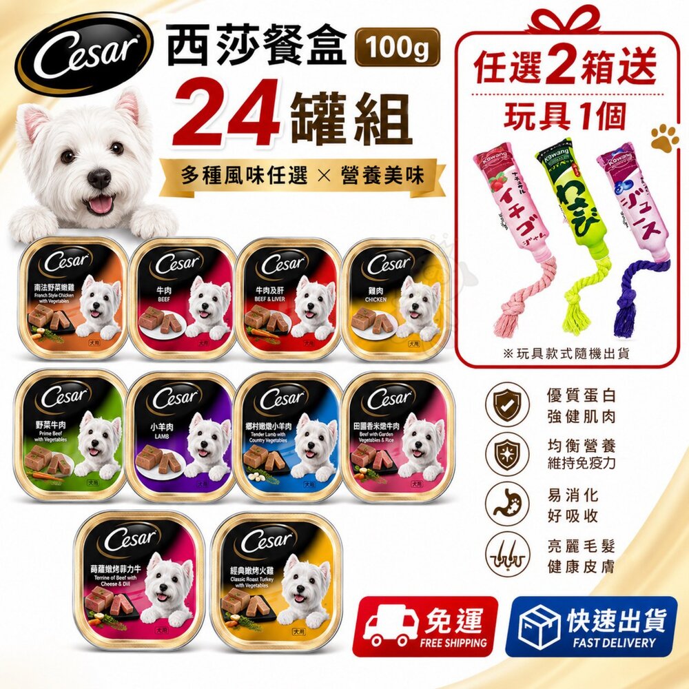 26536952624-Cesar 西莎 精緻風味餐盒 24入 (100g/盒)【免運+任選2箱送玩具】寵物 狗罐頭/濕糧 狗餐盒『WANG』
