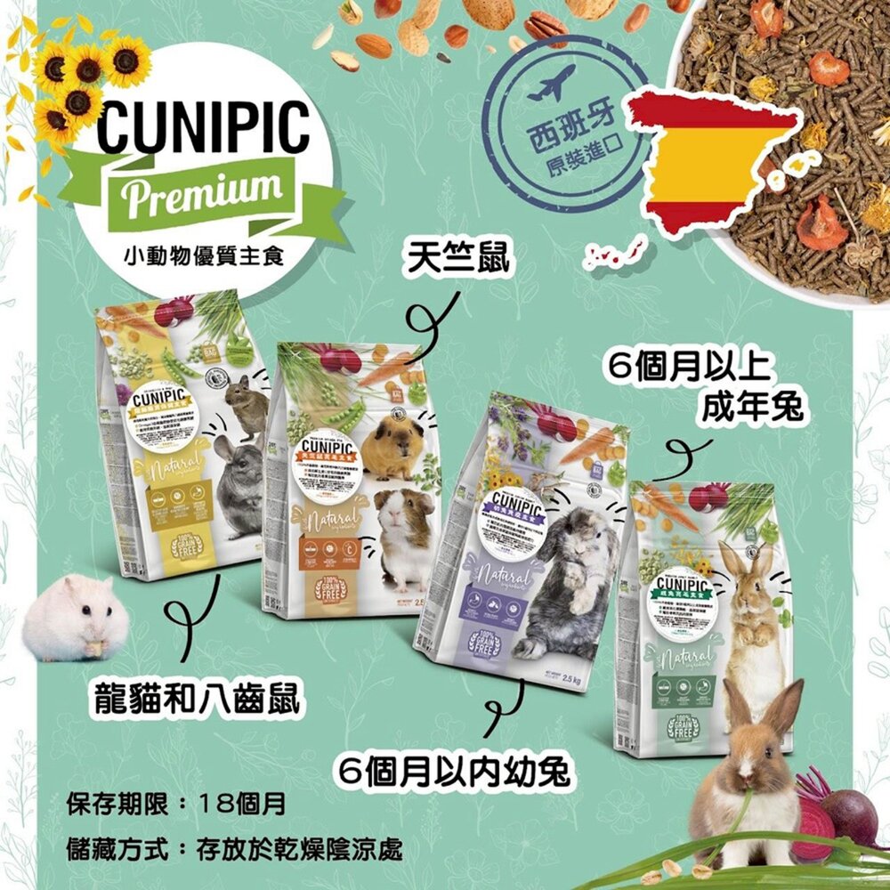 西班牙 CUNIPIC 小動物主食600g-2.5kg 成幼兔 天竺鼠 免疫 亮毛 腸胃 小動物主食 飼料『WANG』-圖片-5