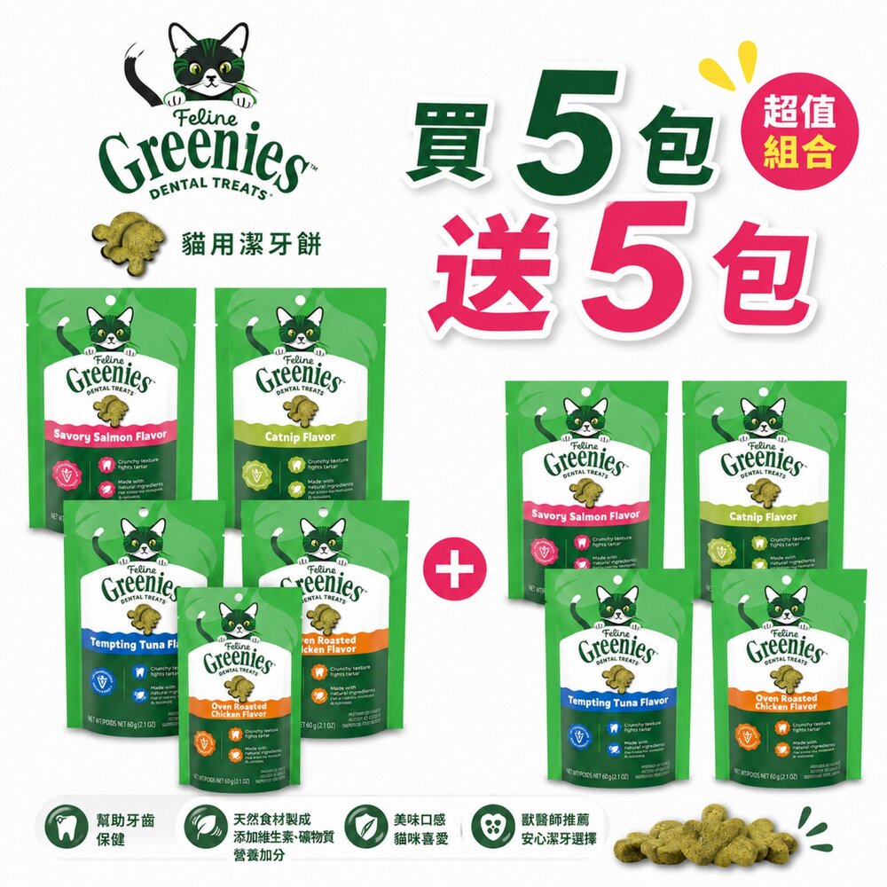 27379530455-健綠 Greenies 貓咪潔牙餅 60g【免運買5送5包】口腔保健零食 貓點心 貓零食 貓潔牙餅『WANG』