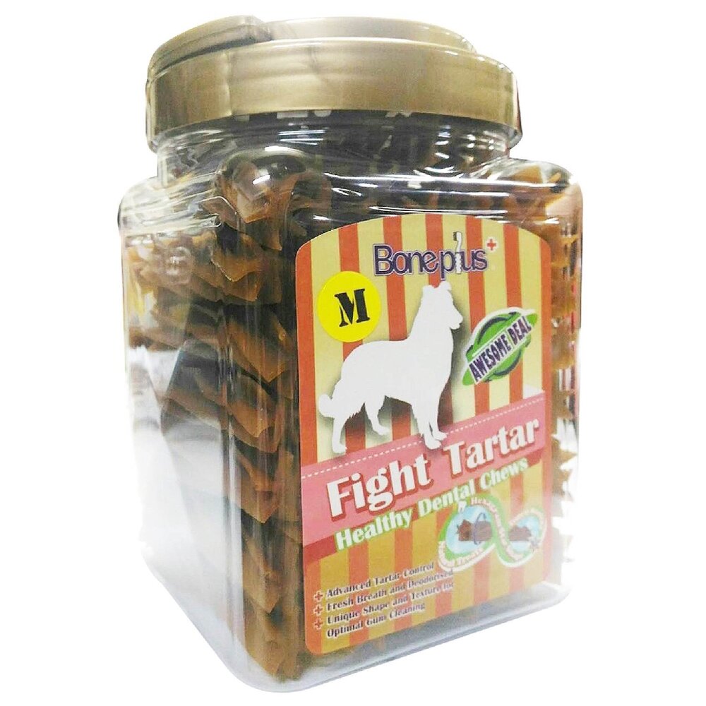 BONE PLUS 潔牙棒1000g-1100g 家庭號桶裝 雙頭 六星 雙色骨結 起司六星 狗潔牙骨『WANG』-圖片-8