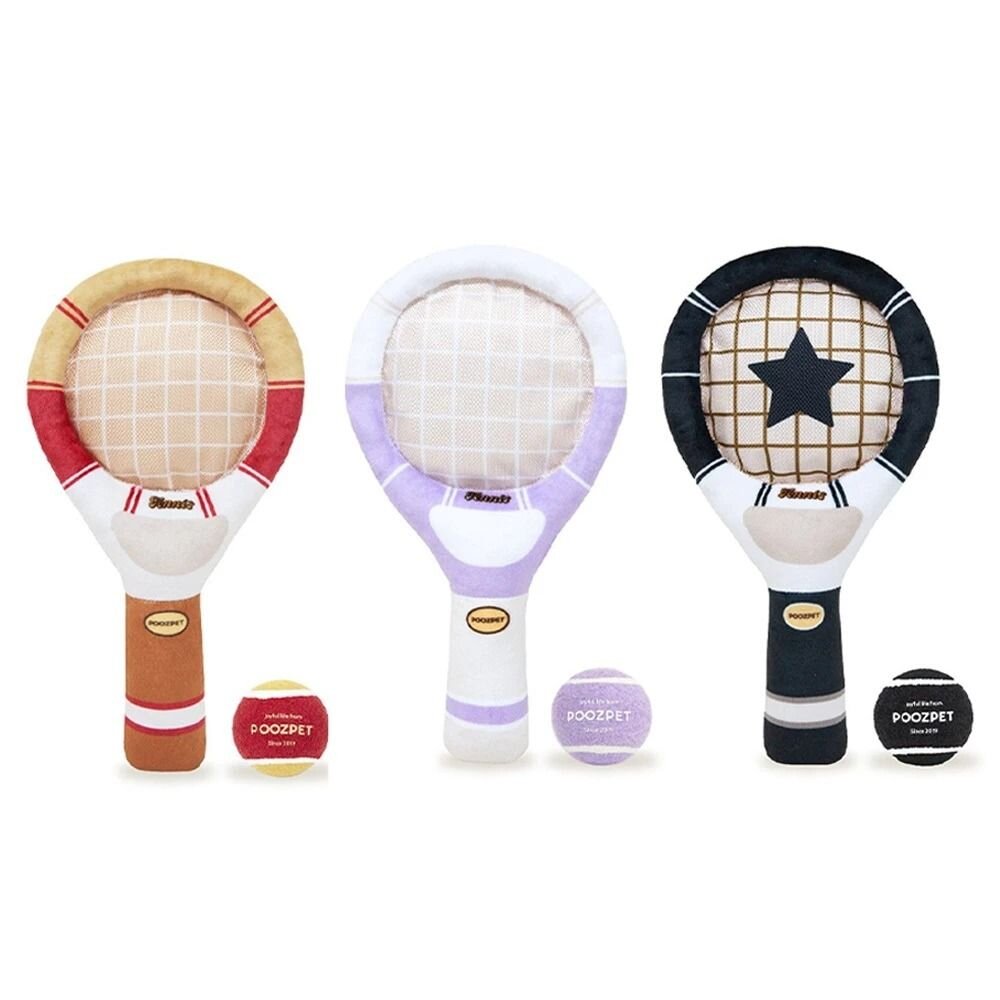 POOZPET 互動網球拍 大網球 小網球 寵物玩具 狗玩具 捏叫 響紙 互動 拔河游戲 犬貓玩具『WANG』-圖片-1