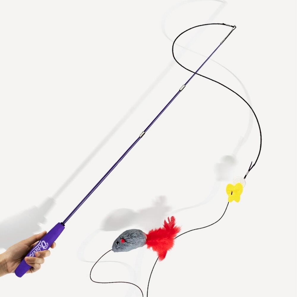 O'cheers 歡樂城市 貓咪伸縮逗貓棒 二節式 三節式 VEE 麂皮鼠逗貓棒 逗貓棒補充玩具 逗貓棒『WANG』-圖片-6