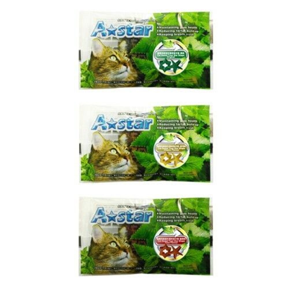 A-Star Bones AB貓星形薄荷潔牙骨 袋裝15gX6入(90g) 含貓薄荷 木天寥 貓潔牙骨『WANG』-圖片-1