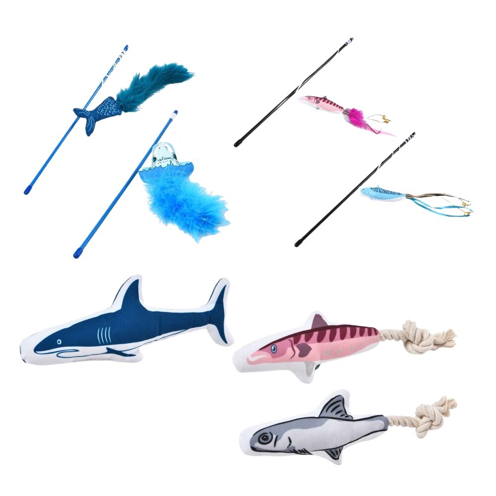 3966005510-Pet Chu 沛啾 貓草玩具 咬咬鯊魚/結繩貓草玩具/藍尾巴逗貓棒/游游魚兒逗貓棒 貓玩具『WANG』