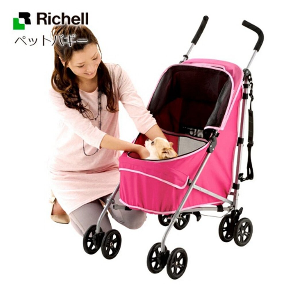 39770167-Richell 摺疊寵物推車附背袋【免運】棕ID57391/粉ID57394 寵物推車『WANG』