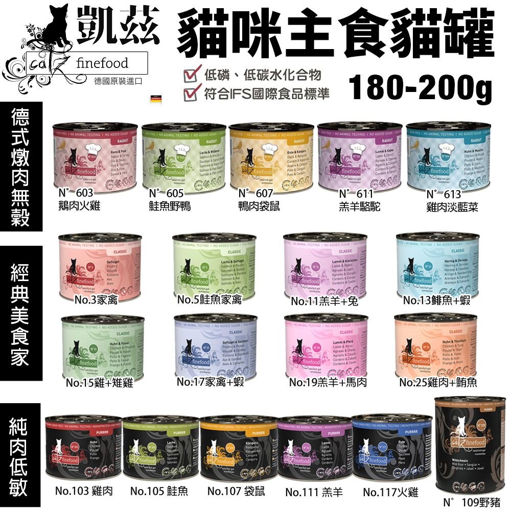 5733831193-德國 CATZ 凱茲 貓咪主食罐頭【單罐】經典美食家 單一純肉低敏 德式燉肉無穀 貓罐『WANG』