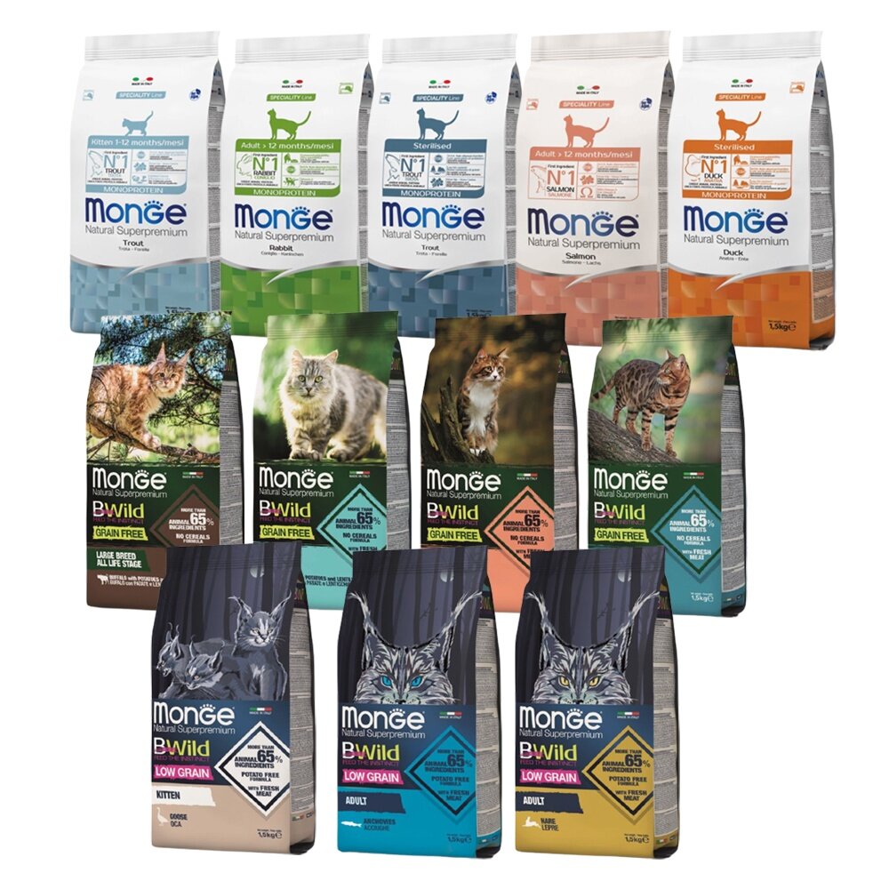 Monge 瑪恩吉 貓飼料 1.5kg 天然全能 真野無穀 低穀 貓乾糧 貓主食『WANG』-圖片-1