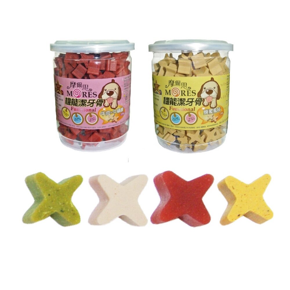 MORES 摩爾思 小星型 機能潔牙骨 250g 牛肉風味/葉綠素/蜂蜜風味/羊奶風味 狗零食『WANG』-圖片-1
