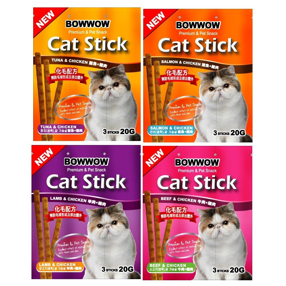 Petty man 韓國 BOWWOW 貓肉條-化毛點心20g (3條1組) 貓零食『WANG』-圖片-1