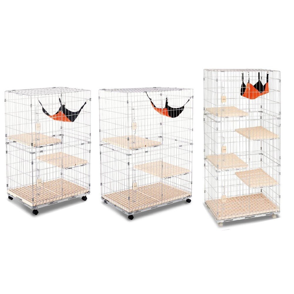 doter寵愛物語 雙開雙層2.5尺高115公分/3尺高130公分/三開三層2.5尺貓籠 附吊床 按壓式開關『WANG』-圖片-1