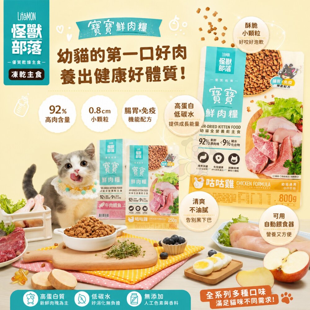 LitoMon 怪獸部落 貓咪鮮肉糧 98%鮮肉主食糧 寶寶鮮肉 頂級魚油鮮肉糧 貓乾糧 貓主食 貓飼料『WANG』-圖片-3