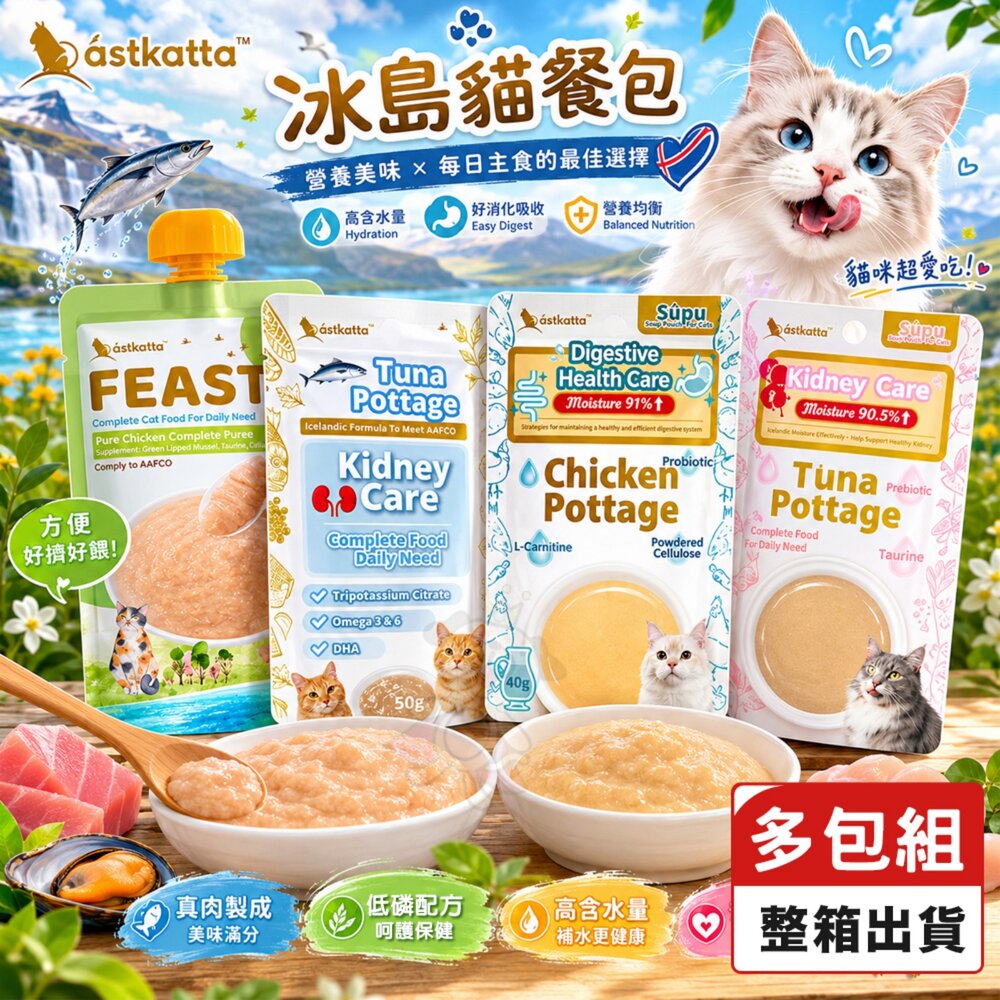885962675-Astkatta 冰島貓餐包【多包組】經典低磷 經典補水 鮮肉快餐包 低磷 鮮肉餐包 補水餐包 貓餐包『WANG』