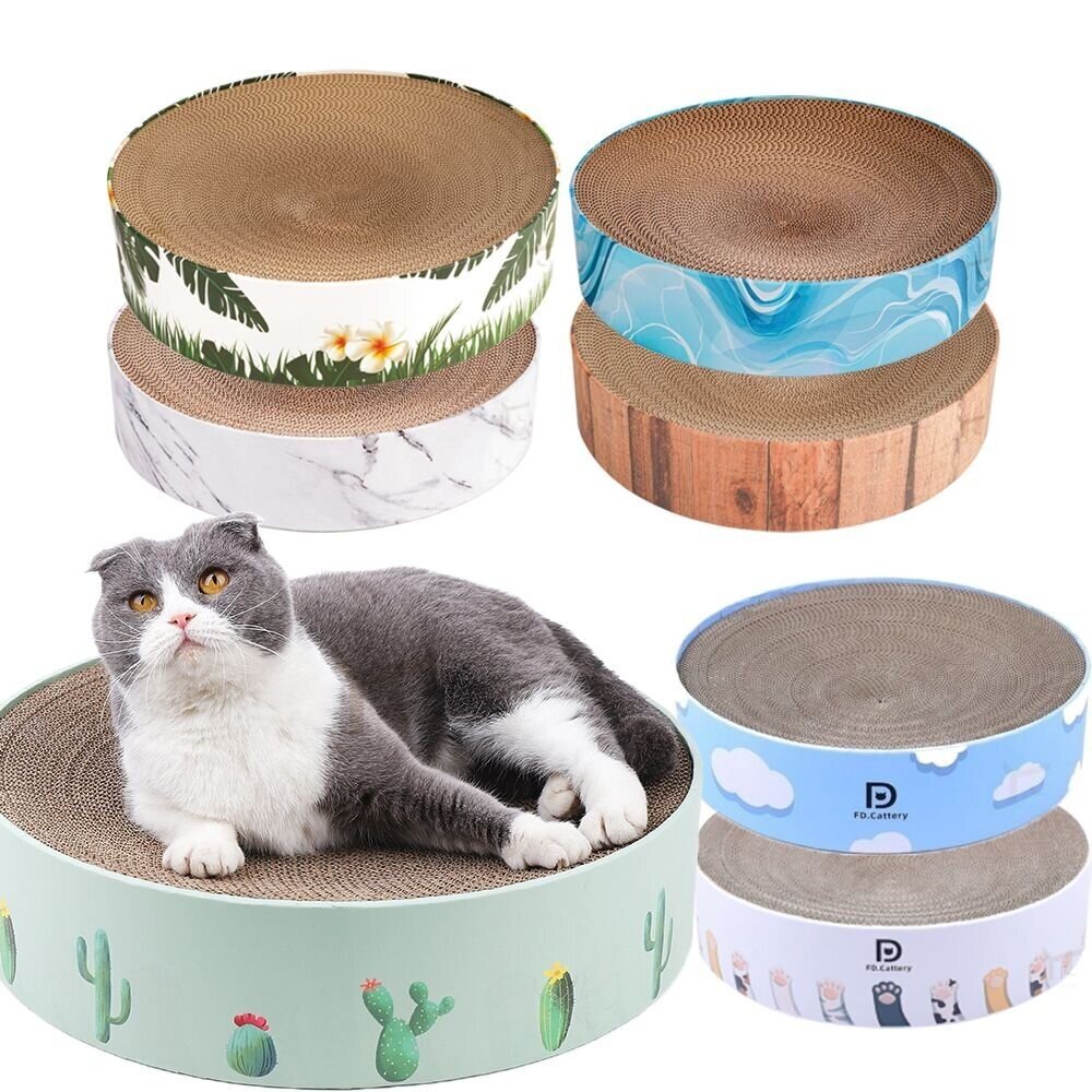 喵仙兒 圓形貓抓盆 雲朵/貓爪/綠仙人掌/大理石/水波紋/森林/木紋 耐抓 耐磨 貓抓板『WANG』-圖片-1