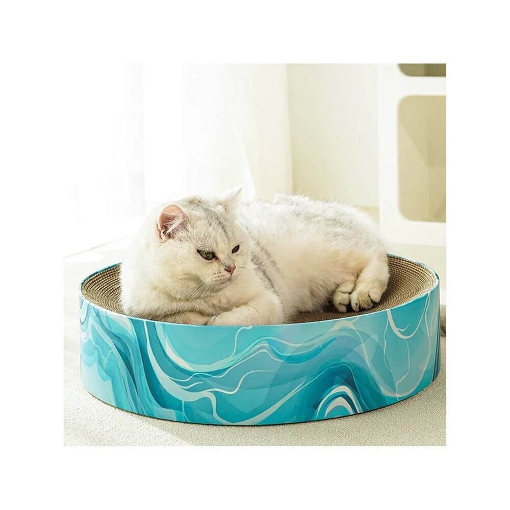 喵仙兒 圓形貓抓盆 雲朵/貓爪/綠仙人掌/大理石/水波紋/森林/木紋 耐抓 耐磨 貓抓板『WANG』-圖片-6