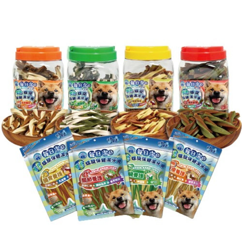 喜樂寵宴 每日潔 雙色螺旋保健潔牙骨 袋裝290g|桶裝800g 機能保健配方 台灣製造 狗潔牙骨『WANG』-圖片-1