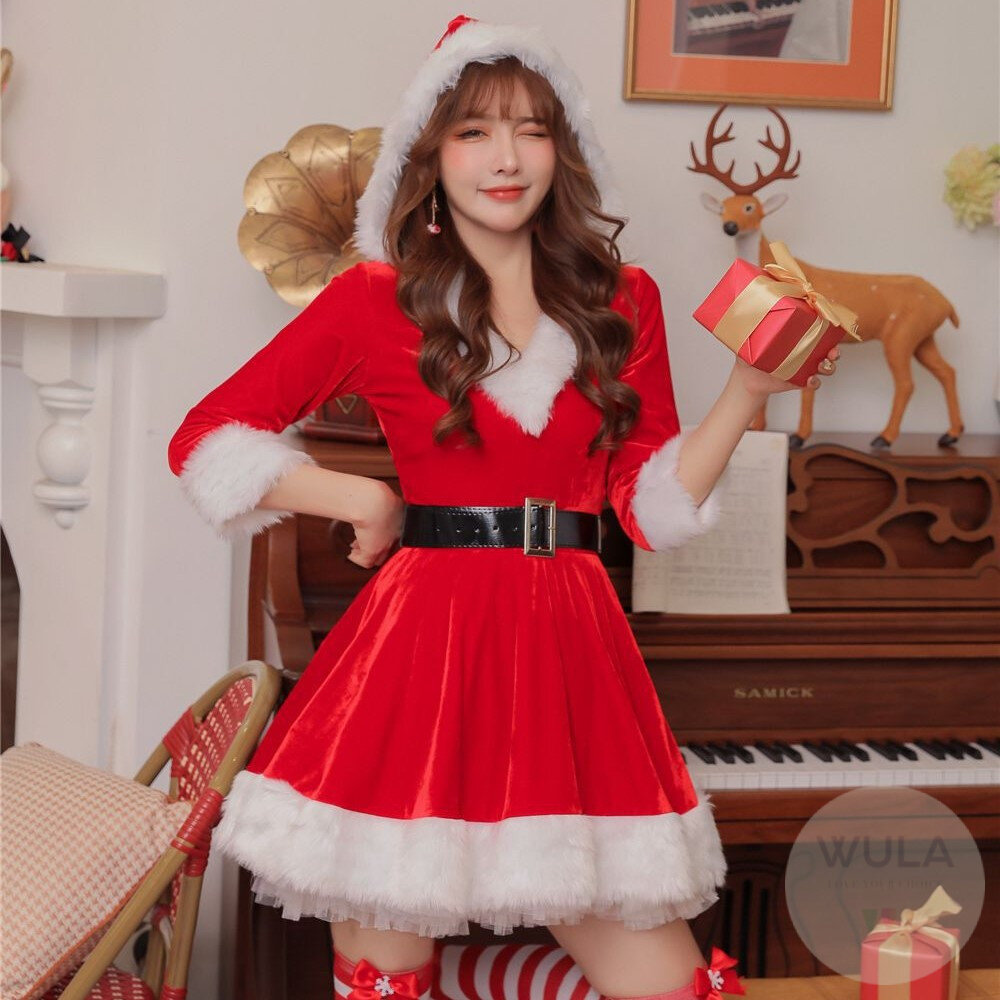 V領帶帽聖誕裙