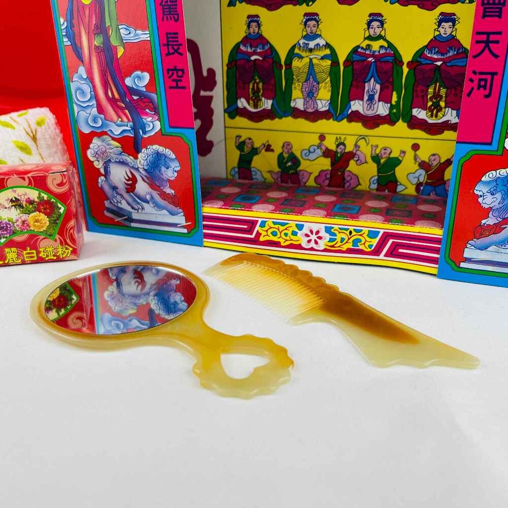 【台中35年老店】七夕用品 金紙/紙紮 七夕七娘媽用品組(七娘媽亭+鏡梳組+碰粉)-圖片-1