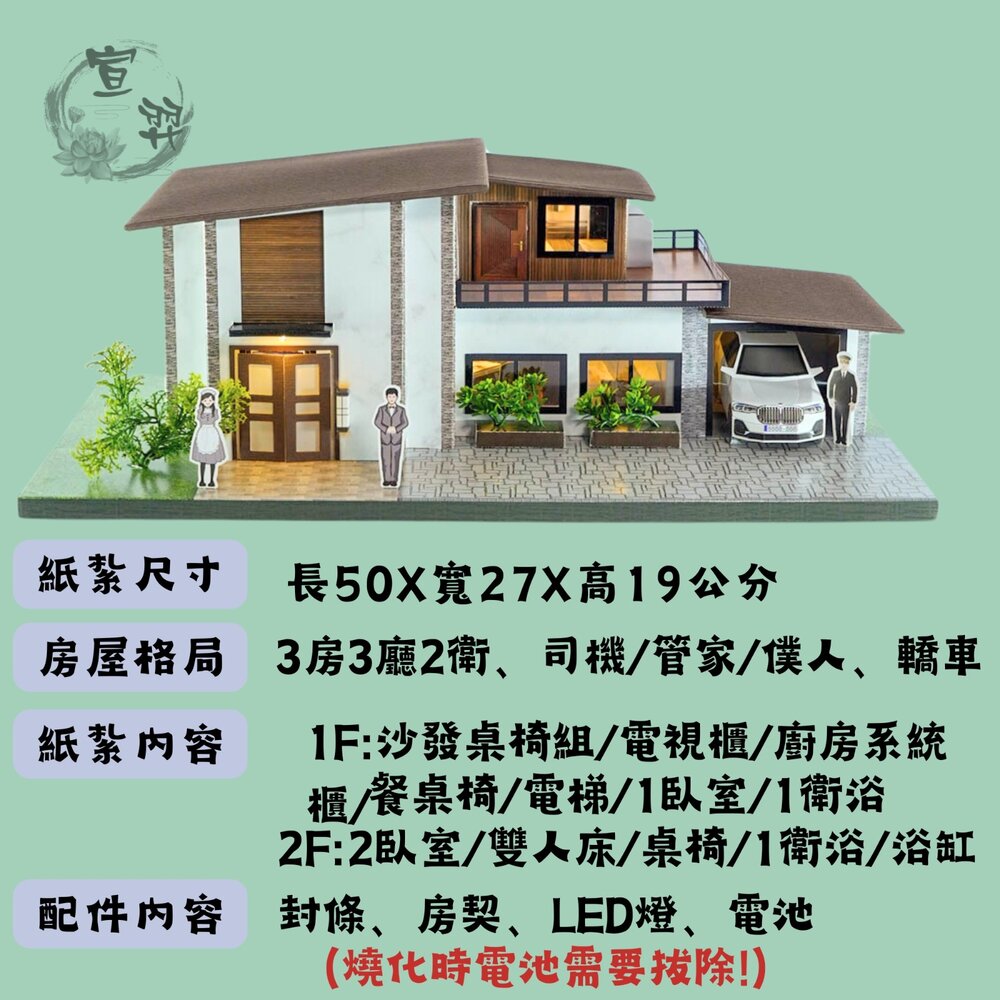 【台中35年老店】華麗別墅 紙紮屋 紙紮華麗別墅 元寶 金條 蓮花 蓮花紙 元寶紙 蓮花塔 庫錢 拜拜用品 紙屋 紙房子-圖片-6