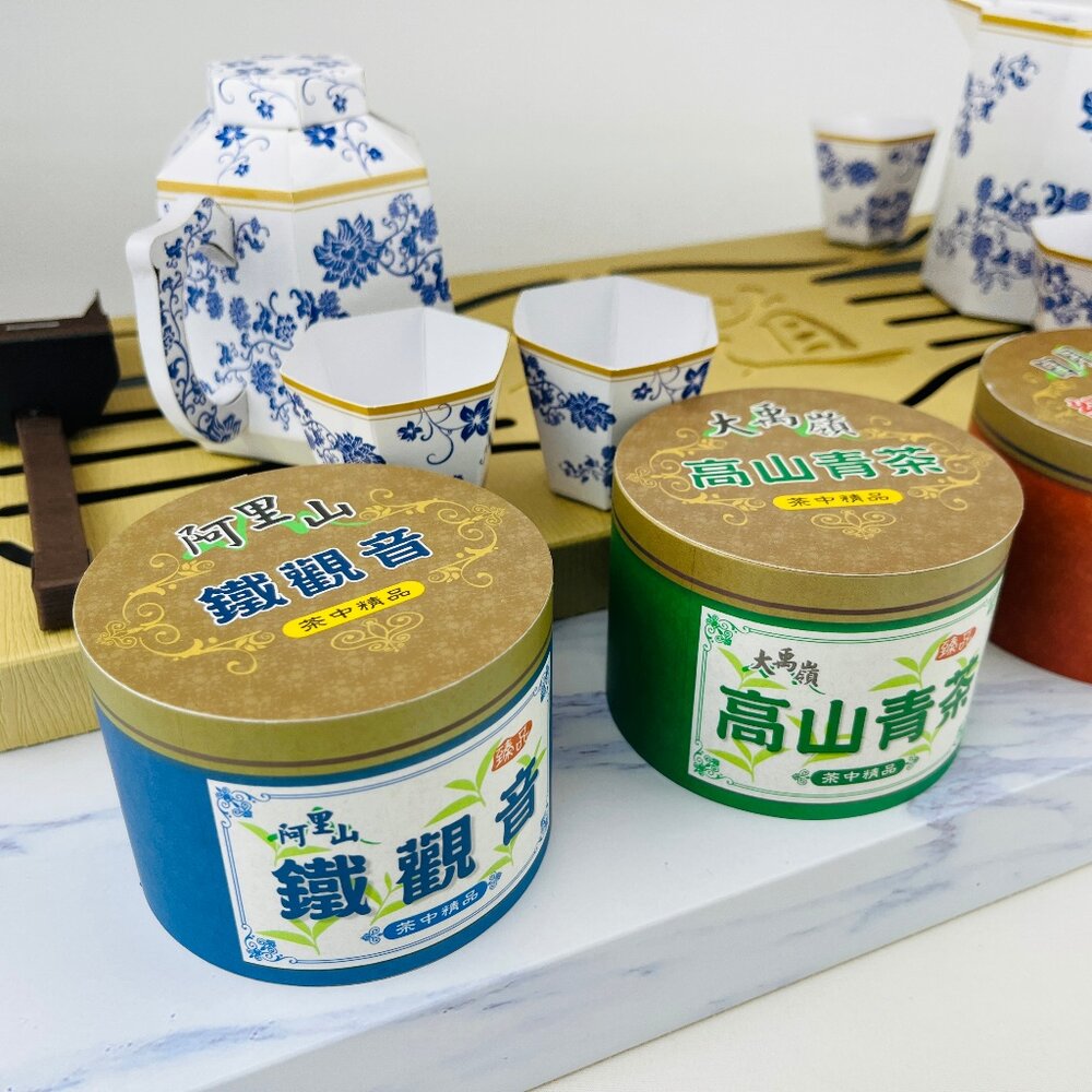 紙紮茶具組 - 藍白花瓷茶壺茶杯 | 祭祀法會補財庫最佳選擇-圖片-3