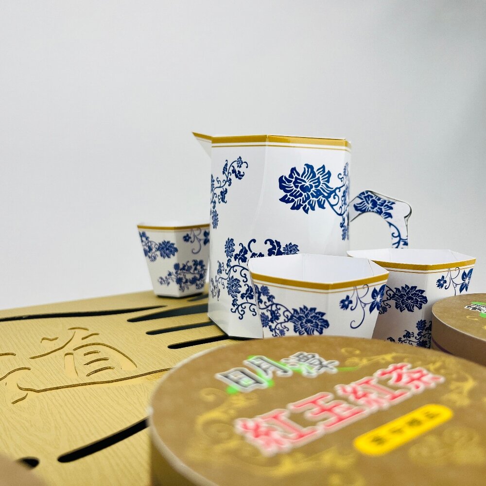 紙紮茶具組 - 藍白花瓷茶壺茶杯 | 祭祀法會補財庫最佳選擇-圖片-4